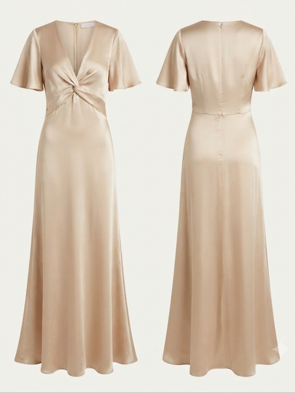 Show Me Your Mumu Rome Twist Gown Champagne Satin Maxi Dress Bridesmaid Wedding